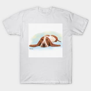 Cute Brown and White Basset Hound Sleeping on the Floor T-Shirt